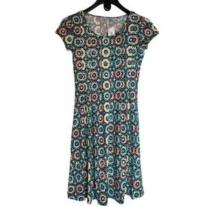 Ny Collection Womens Floral Bohemian Stretch Dress Short Sleeve Sz S Multicolor